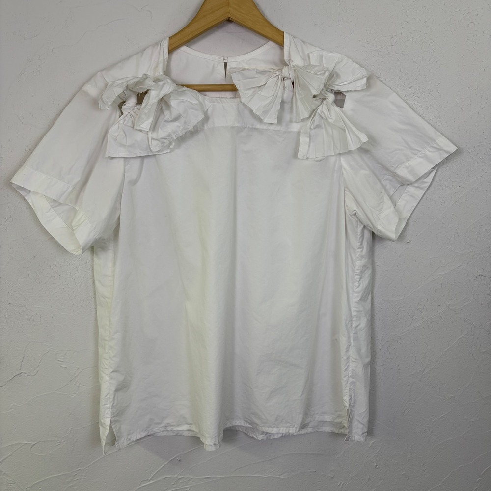 Fabiana Pigna Bow Shoulder Top Women S White Cotton Statement Short Sleeve